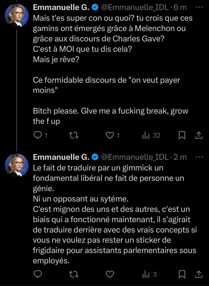Faune (@faunotabanque) on Twitter photo Suite : <a href="/Emmanuelle_IDL/">Emmanuelle G.</a> a eu le courage de dire que le libéralisme c’est autre chose que de cibler les arabes comme boucs émissaires, les réactions ont été évidemment violentes. Suite : <a href="/Emmanuelle_IDL/">Emmanuelle G.</a> a eu le courage de dire que le libéralisme c’est autre chose que de cibler les arabes comme boucs émissaires, les réactions ont été évidemment violentes.