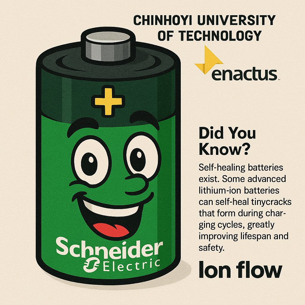 EnactusCUT (@enactuscut05) on Twitter photo Self-healing tech isn’t just sci-fi. Advanced lithium-ion batteries can fix themselves during charge cycles. That’s #IonFlow thinking 💚⚡”
<a href="/kissmoremurandu/">Kissmore Murandu</a>
<a href="/DeltaCorpZim/">Delta Corporation Limited Zimbabwe</a>
<a href="/PMurambinda/">Patricia Kudzai Murambinda</a>
<a href="/BOOSTFellowship/">The BOOST Fellowship</a>
<a href="/SchneiderElec/">Schneider Electric</a> Self-healing tech isn’t just sci-fi. Advanced lithium-ion batteries can fix themselves during charge cycles. That’s #IonFlow thinking 💚⚡”
<a href="/kissmoremurandu/">Kissmore Murandu</a>
<a href="/DeltaCorpZim/">Delta Corporation Limited Zimbabwe</a>
<a href="/PMurambinda/">Patricia Kudzai Murambinda</a>
<a href="/BOOSTFellowship/">The BOOST Fellowship</a>
<a href="/SchneiderElec/">Schneider Electric</a>