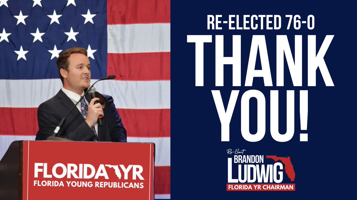 Brandon Ludwig (@brandonludwigfl) on Twitter photo Over the past two years, <a href="/FloridaYRs/">Florida Young Republicans</a> has raised $131K while growing by 300+ new members and making an impact in numerous state and local races.
I’m honored to win re-election to a second term today, and look forward to our continued success with the best team in the nation. Over the past two years, <a href="/FloridaYRs/">Florida Young Republicans</a> has raised $131K while growing by 300+ new members and making an impact in numerous state and local races.
I’m honored to win re-election to a second term today, and look forward to our continued success with the best team in the nation.