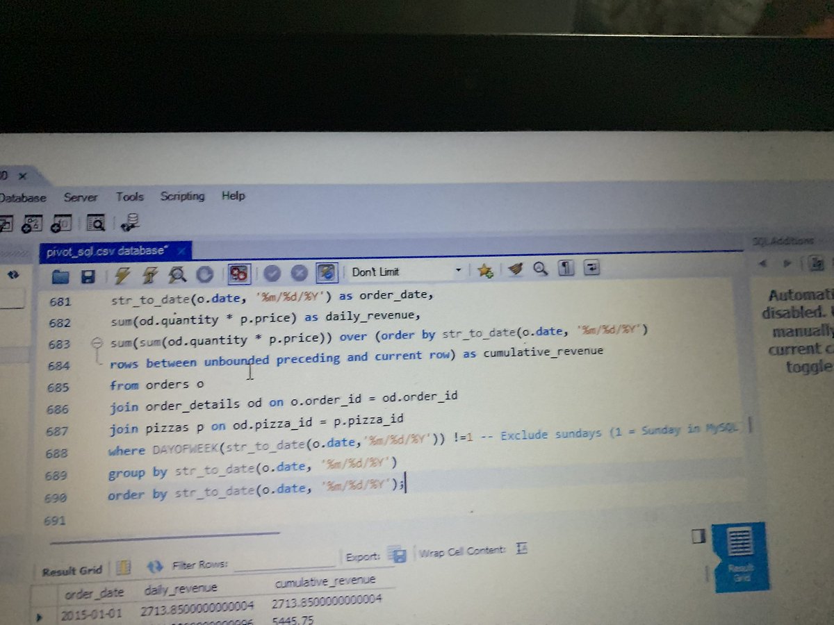 PurityVerse's tweet image. ✅ Week 6 SQL Challenge done!
Dived into advanced queries: pizza pairings, pricing insights, category analysis & more—all with real-world data.
#SQL #DataAnalytics #AdvancedSQL #DataSkills
#TDI
@TDataImmersed @DabereNnamani @JudeRaji_ @SQLServer