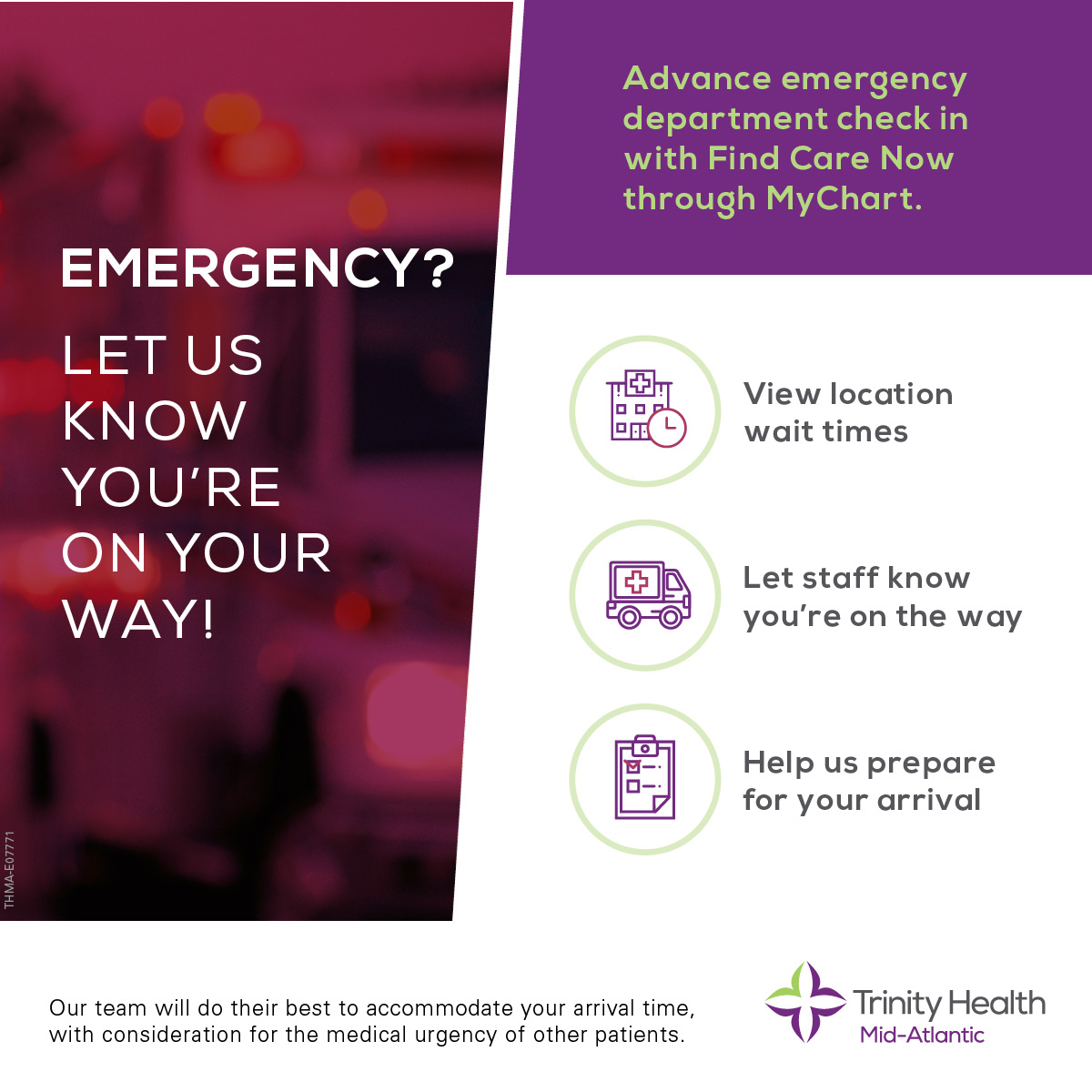 Saint Francis Hospital (@saintfrancishc) on Twitter photo Emergency? Let us know youâre on your way!
You can now âcheck-inâ through MyChart. Just click the âIâm On My Wayâ button on our website, find the nearest ED & let us know when youâll arrive. Donât have MyChart? No problem. Check in as a guest. mychart.trinity-health.org/MyChart/schedu⊠Emergency? Let us know youâre on your way!
You can now âcheck-inâ through MyChart. Just click the âIâm On My Wayâ button on our website, find the nearest ED & let us know when youâll arrive. Donât have MyChart? No problem. Check in as a guest. mychart.trinity-health.org/MyChart/scheduâŠ