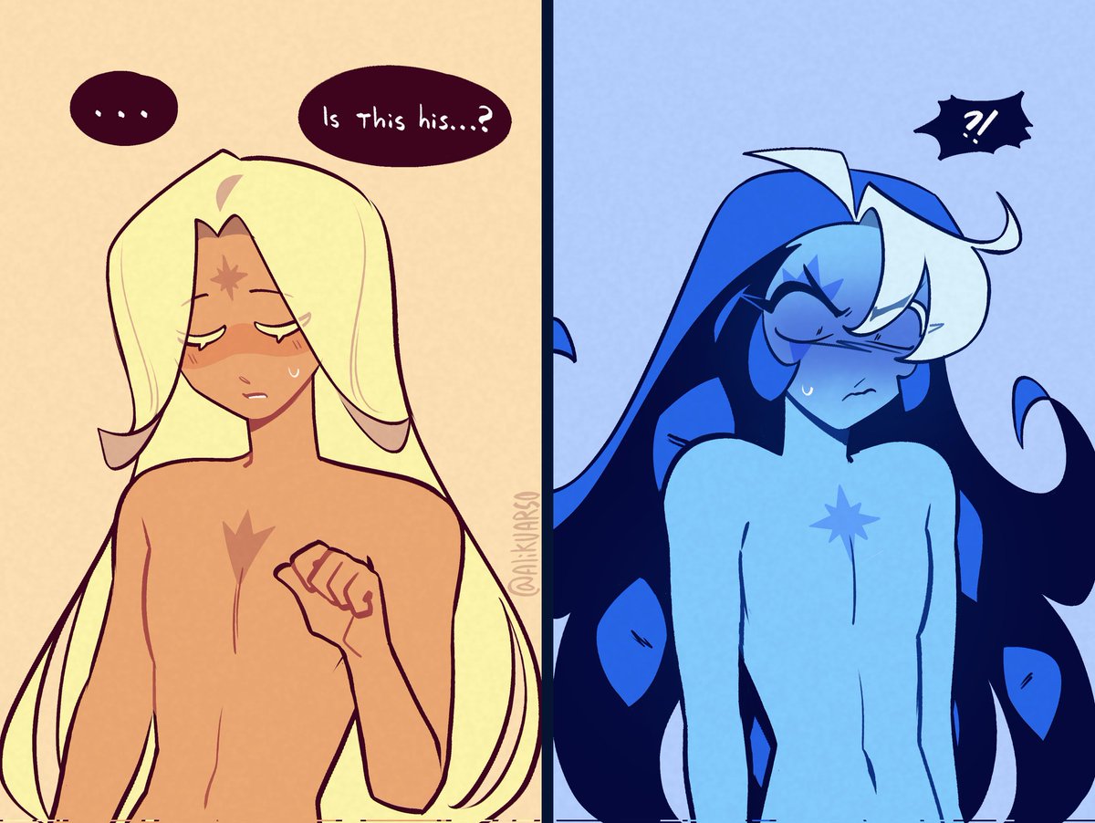 alikuarso's tweet image. So,uhh
New headcanon, after they "became one" in chapter 8, Each other's marks appeared on their chests, representing that they were now bound.
This was an excuse to draw them shirtless
#shadowvanilla