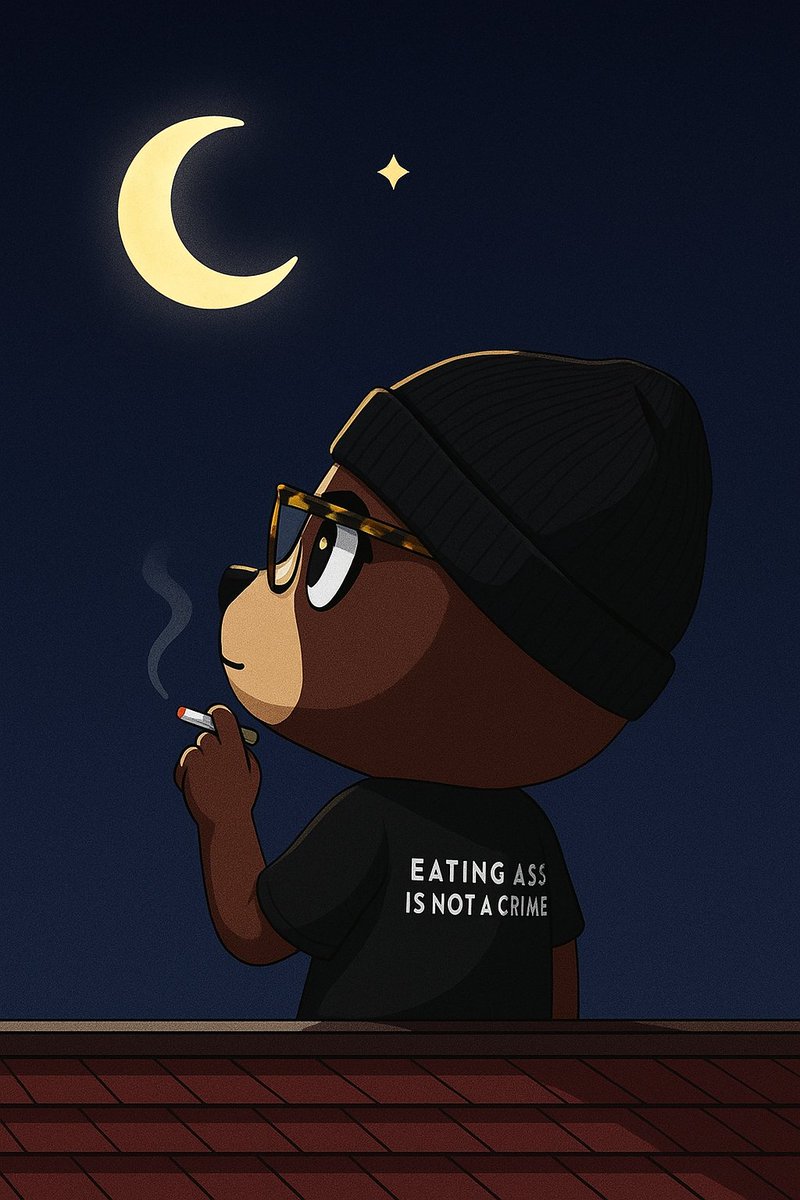 Beneath the moon, I light a smoke,
This quiet roof, my nightly cloak.
That single star near crescent bright
Has seen the things I hide from light.

I’ve whispered wishes to the air,
Hoping <a href="/lumegallery/">Lume</a> might notice, care.
And in the dark where legends dwell,
<a href="/hooffather/">Hooffather</a> sees my