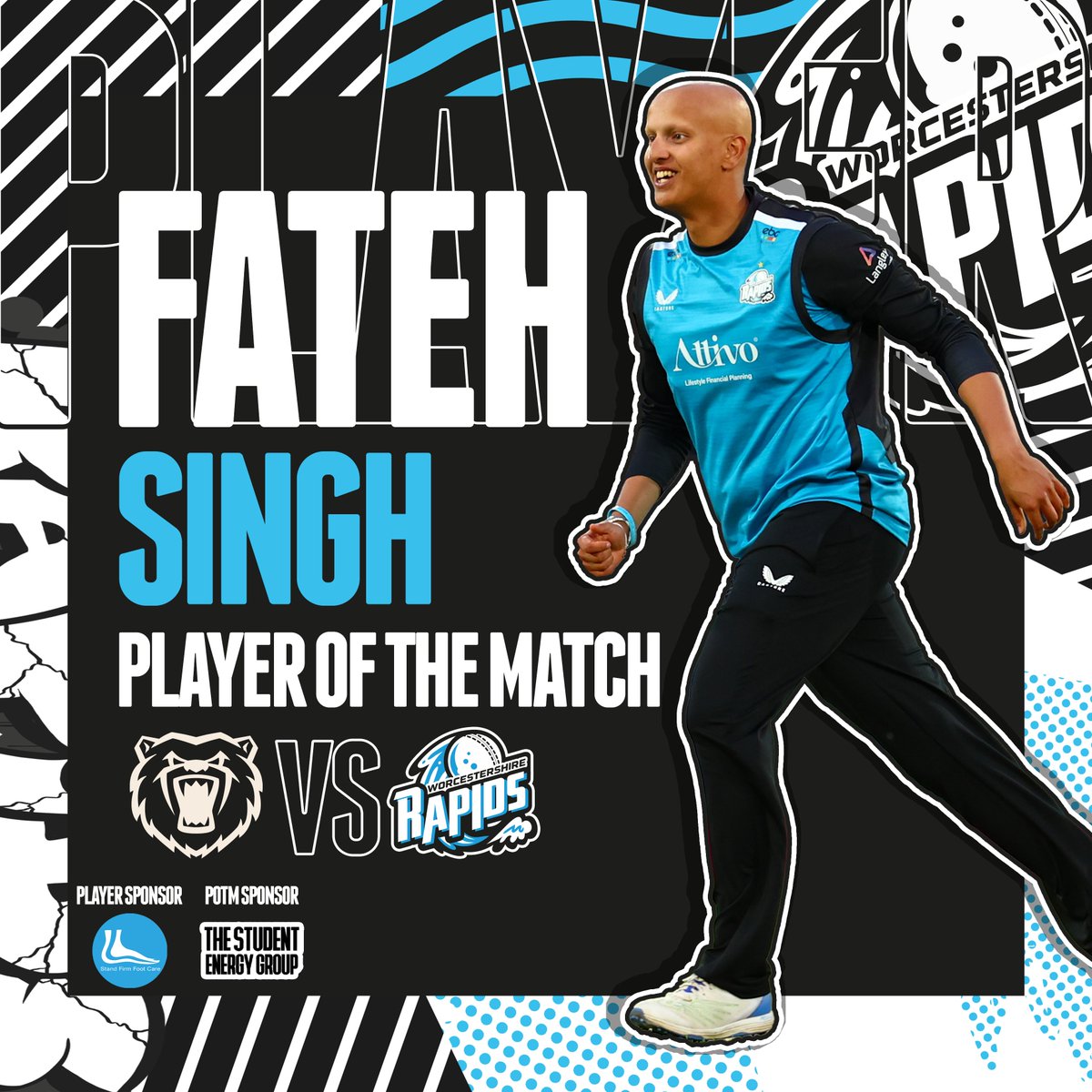 WorcsCCC's tweet photo. Fateh Singh was selected as The Student Energy Group Player of the Match against the Bears, once again incredible with the ball! 👏 https://t.co/I0yjJgF49K