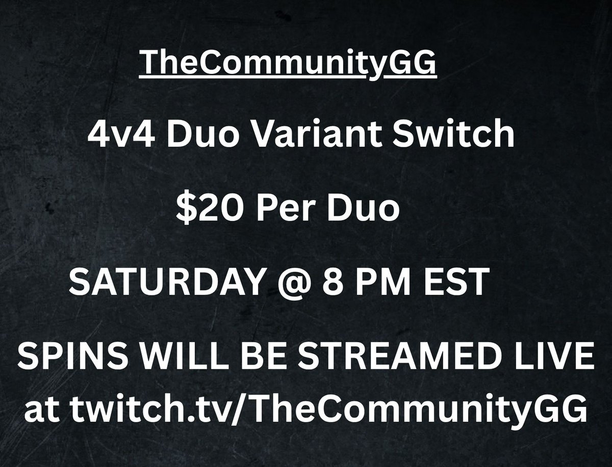 🚨 Variant Switch Tonight 🚨

⏰ Sign-ups Close at 8:00PM est

💰 $20 Entry Per Duo 

✒️ Comment for spot ( you x duo )