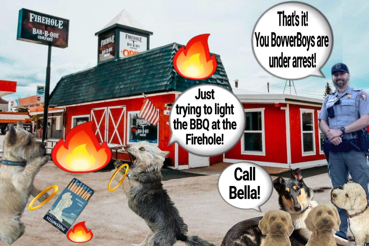 Norman Dillon🌈BovverBoy (@norman_dillon1) on Twitter photo Oh no bestie those Yellowstone matches just exploded when we was lighting the BBQ. We was only trying to help & now we're under arrest - call Bella!
#theruffriderz #BovverBoys #BovverBoysForever #YellowstonePark <a href="/jennystape/">JACK BovverBoy</a> <a href="/CollieMoxie/">ᴹⁱˢˢ ᴹᵒˣⁱᵉ (ᵀʷⁱᵍᵍʸ ⁱˢ ᶠⁱⁿᵉ)</a> <a href="/ODoodles1/">ApprenticeBovverBoyyos🏍🏍</a> <a href="/YellowstoneNPS/">Yellowstone National Park</a> <a href="/basset_bella/">Angel Bella 💔🌈🐾🐶</a> Oh no bestie those Yellowstone matches just exploded when we was lighting the BBQ. We was only trying to help & now we're under arrest - call Bella!
#theruffriderz #BovverBoys #BovverBoysForever #YellowstonePark <a href="/jennystape/">JACK BovverBoy</a> <a href="/CollieMoxie/">ᴹⁱˢˢ ᴹᵒˣⁱᵉ (ᵀʷⁱᵍᵍʸ ⁱˢ ᶠⁱⁿᵉ)</a> <a href="/ODoodles1/">ApprenticeBovverBoyyos🏍🏍</a> <a href="/YellowstoneNPS/">Yellowstone National Park</a> <a href="/basset_bella/">Angel Bella 💔🌈🐾🐶</a>