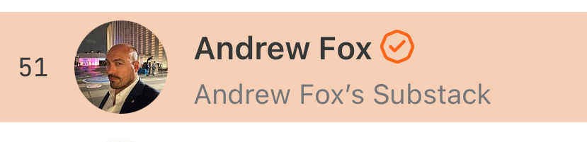Mr_Andrew_Fox's tweet image. I couldn’t work out why my page was disappearing on the “Rising in World Politics” chart after gaining over 1,300 subscribers this month.
Now I learn that it’s because it has made it onto the “World Politics” main chart!
Thanks to everyone who supports my work.❤️
Link in bio!