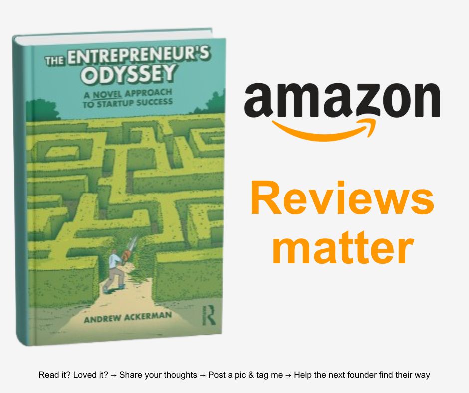 andrewackerman's tweet image. ICYMI ✨ Reviews Matter ✨
If #TheEntrepreneur’sOdyssey simply made startup life feel a little less lonely—I’d love to hear your thoughts.
Your review could help another founder find the guidance they need.
Drop a quick review here: amzn.to/3Hwt5lh
#startups #VC