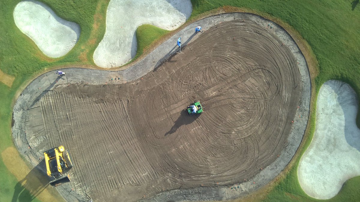 emar7236's tweet photo. Greens project moving along! 80/20 mix added, tilled and now compacting. Getting soil fumigant down next week, then we sprig !  @davisturf Graham Golf getting ‘er done ! https://t.co/I1GxXSpVWo