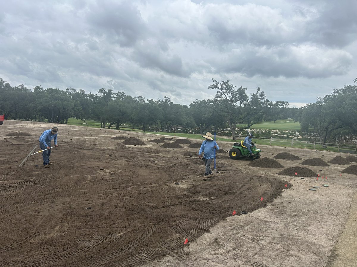 emar7236's tweet photo. Greens project moving along! 80/20 mix added, tilled and now compacting. Getting soil fumigant down next week, then we sprig !  @davisturf Graham Golf getting ‘er done ! https://t.co/I1GxXSpVWo