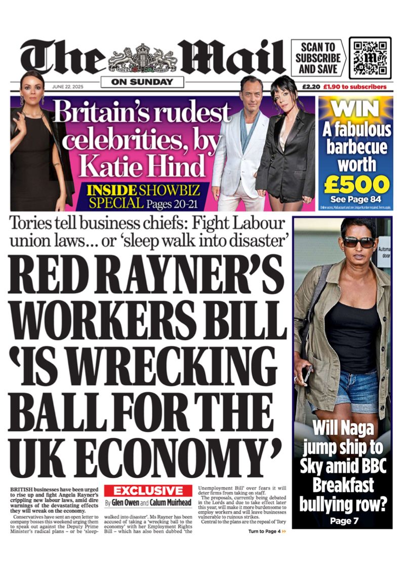 The Sentinel Current (@sentinelcurrent) on Twitter photo #TomorrowsPapersToday The Mail on Sunday: Red Rayner's workers bill 'is wrecking ball for UK economy', Glen Owen and Callum Muirhead. dailymail.co.uk For more papers visit thesentinelcurrent.com/tomorrowspaper… #TomorrowsPapersToday The Mail on Sunday: Red Rayner's workers bill 'is wrecking ball for UK economy', Glen Owen and Callum Muirhead. dailymail.co.uk For more papers visit thesentinelcurrent.com/tomorrowspaper…