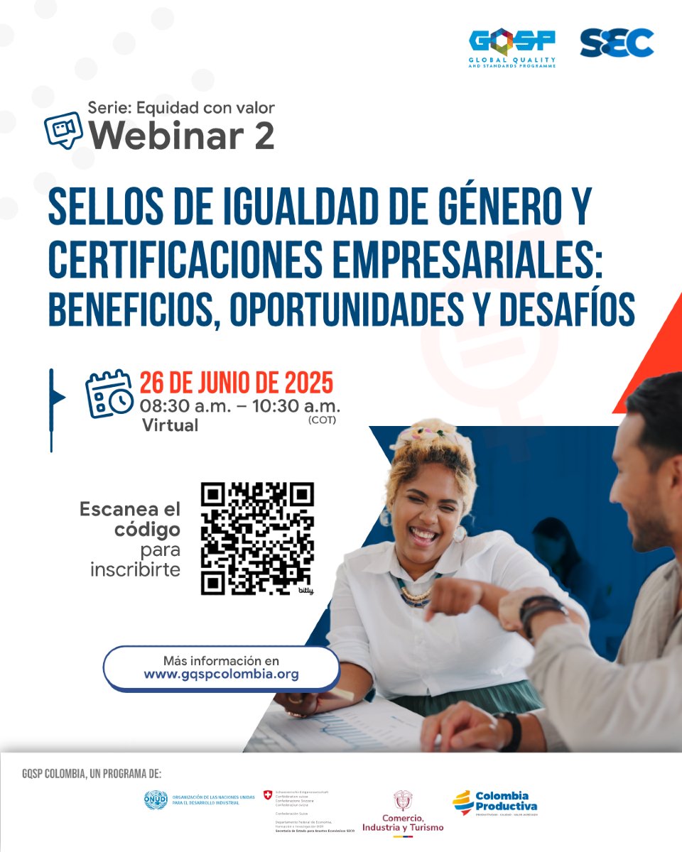Este jueves 26 de junio, el #GQSPColombia te invita al segundo webinar de la serie #EquidadConValor.

Hablaremos sobre los sellos de igualdad de género y su impacto en la competitividad empresarial.
🕣 8:30 a. m.

🔗 Regístrate: bit.ly/4mHwb64