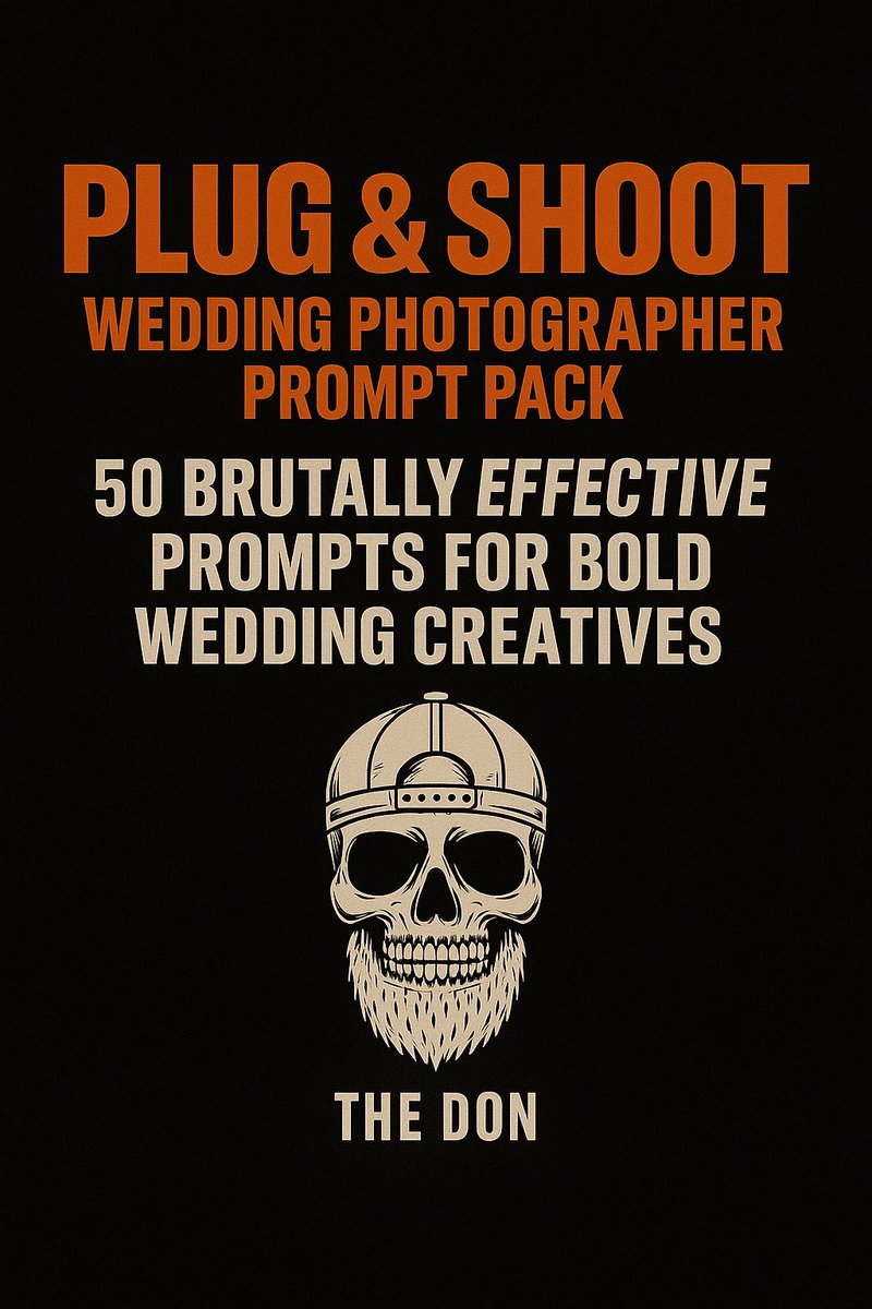 “It’s LIVE. 🎯”
50 no-fluff, high-impact prompts built for alternative wedding photographers who want to book more clients and stop second-guessing their posts.
🔥 Built by me
🧠 AI-powered
🖤 Gritty, bold, and on-brand

thedonphoto.gumroad.com/l/xvzan