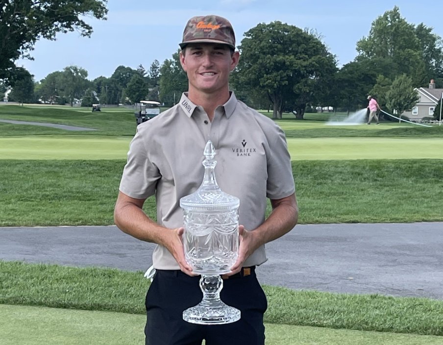 Brentley Romine (@brentleygc) on Twitter photo Preston Stout polished off an eight-shot victory Saturday at the <a href="/NortheastAm/">Northeast Amateur</a>. The <a href="/OSUCowboyGolf/">OSU Cowboy Golf</a> junior finished at 9 under, well ahead of runner-up Miles Russell.
Stout's winning margin was one shot shy of the tournament record of nine shots, set by Dylan Menante (2022) and Preston Stout polished off an eight-shot victory Saturday at the <a href="/NortheastAm/">Northeast Amateur</a>. The <a href="/OSUCowboyGolf/">OSU Cowboy Golf</a> junior finished at 9 under, well ahead of runner-up Miles Russell.
Stout's winning margin was one shot shy of the tournament record of nine shots, set by Dylan Menante (2022) and