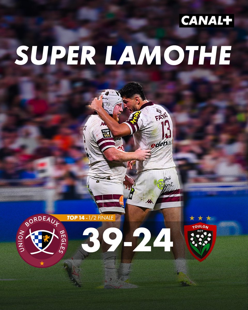 L'UBB EN FINALE 🍇

Grâce notamment à un triplé de Maxime Lamothe, les Bordelais s'imposent et s'offrent une revanche contre le Stade Toulousain 💥

#DemiesTOP14 | #UBBRCT