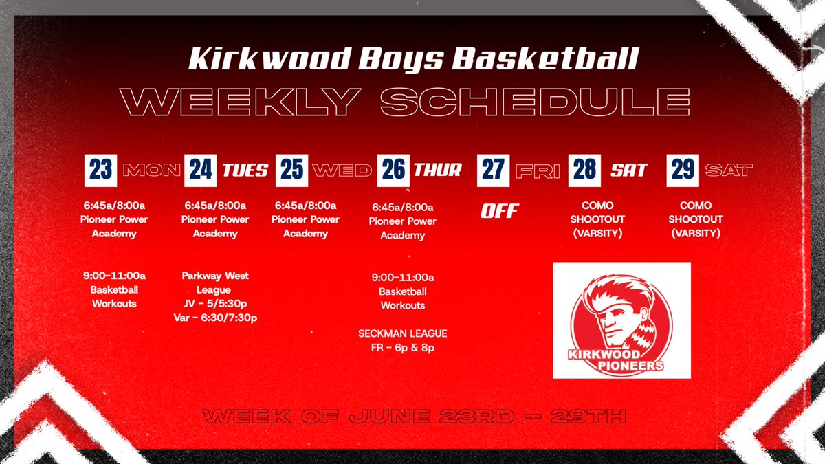 Next Weeks Schedule June 23rd-29th