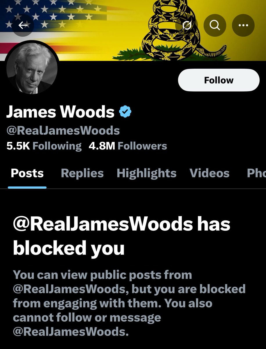 Look who blocked me, the has-been mediocre actor James woods. 🤣😂