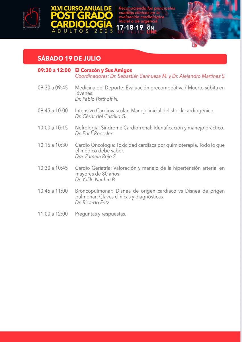 Bernardita González, MD (@bernilina) on Twitter photo Atención! 🚨
Entre los días 17-19 de Julio se realizará el XLVI Curso Anual de Postgrado <a href="/Sochicaroficial/">Soc. Chilena de Cardiología</a> 🫀
Oportunidad imperdible para mantenerse actualizado! 😎
Curso online certificado 👩🏻🎓
Inscripciones en sochicar.cl
#cardiologia #sochicar Atención! 🚨
Entre los días 17-19 de Julio se realizará el XLVI Curso Anual de Postgrado <a href="/Sochicaroficial/">Soc. Chilena de Cardiología</a> 🫀
Oportunidad imperdible para mantenerse actualizado! 😎
Curso online certificado 👩🏻🎓
Inscripciones en sochicar.cl
#cardiologia #sochicar