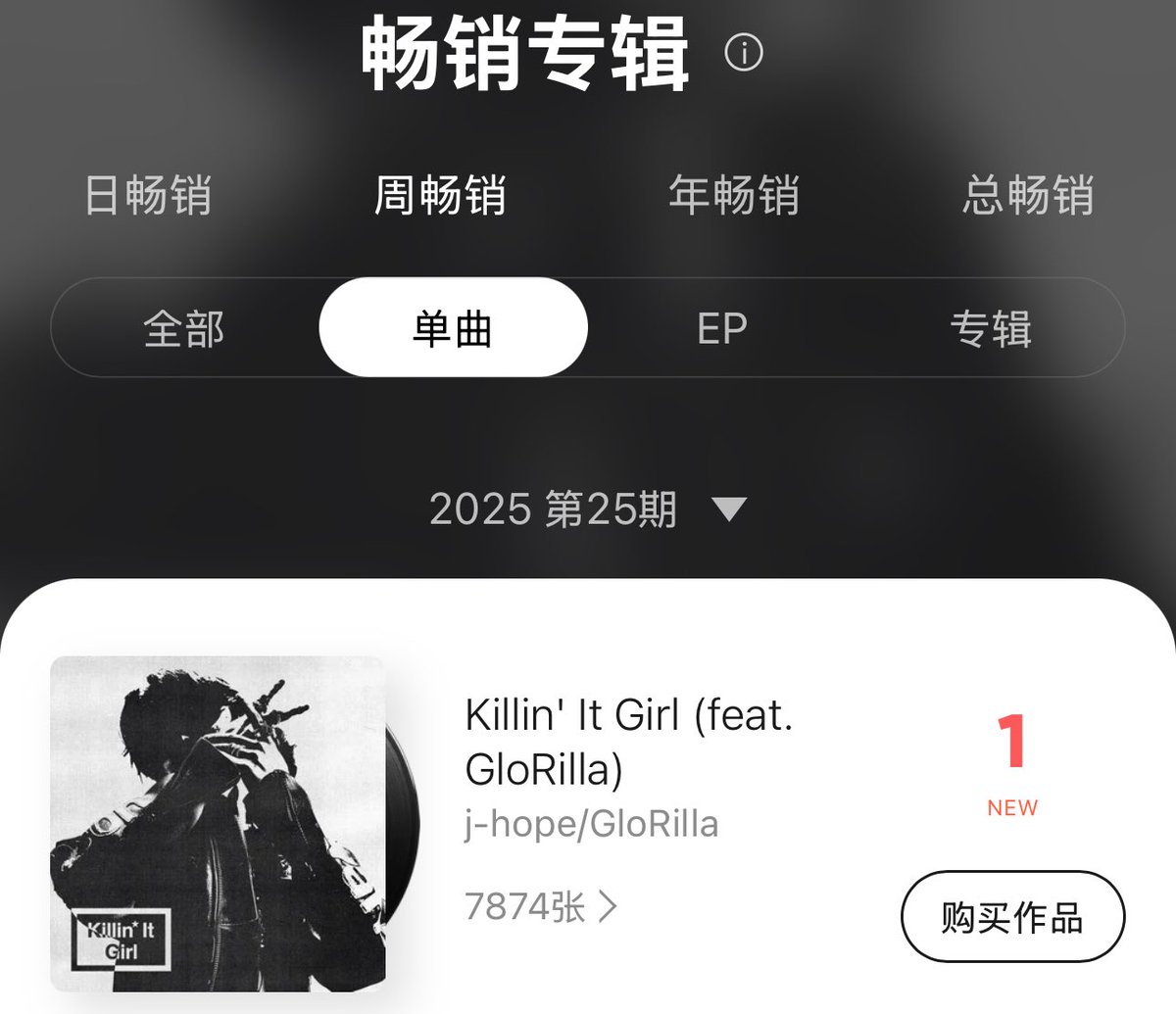 China Music Data ๐จ๐ณ (@chinamusicdata) on Twitter photo "Killin' It Gir" by #JHOPE ft <a href="/GloTheofficial/">GloRilla ๐ฆ</a> debuts at #1 on the Daily Best Selling Single in QQ Music. ๐จ๐ณ "Killin' It Gir" by #JHOPE ft <a href="/GloTheofficial/">GloRilla ๐ฆ</a> debuts at #1 on the Daily Best Selling Single in QQ Music. ๐จ๐ณ