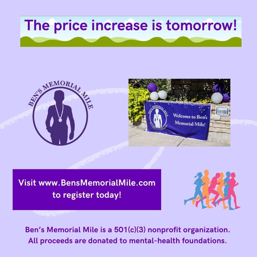 Register at BensMemorialMile.com today!

#bensmemorialmile #cararuns #downersgrove #MentalHealth #chicago #chamber630 #namidupage