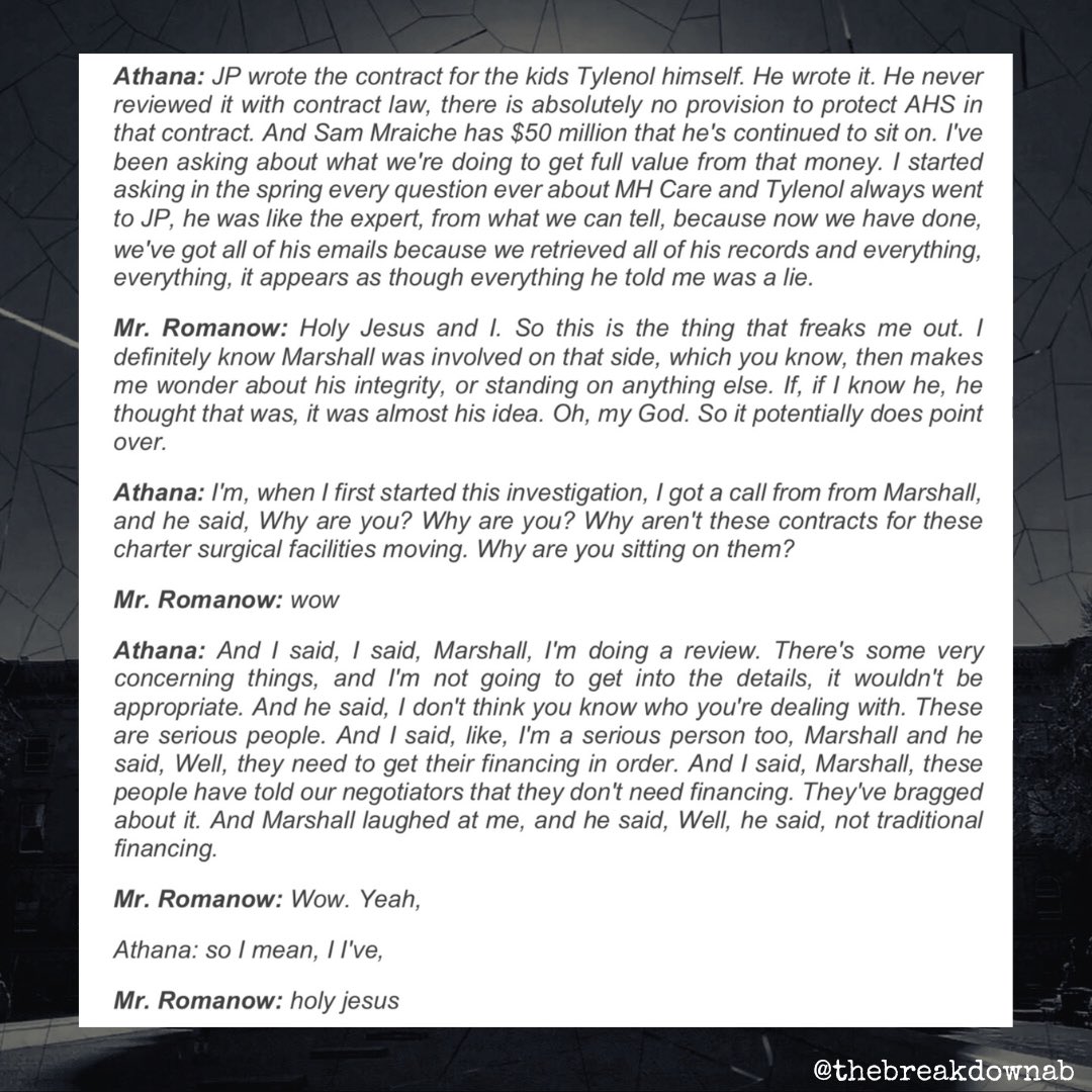 From the sworn affidavit by the former AHS CEO Athana Mentzelopolous…

In which she states the value of the contracts afforded to MHCare were almost $1 billion. 

And that Jitendra Prasad was consolidating power and control over contracts.

#abpoli #ableg #cdnpoli