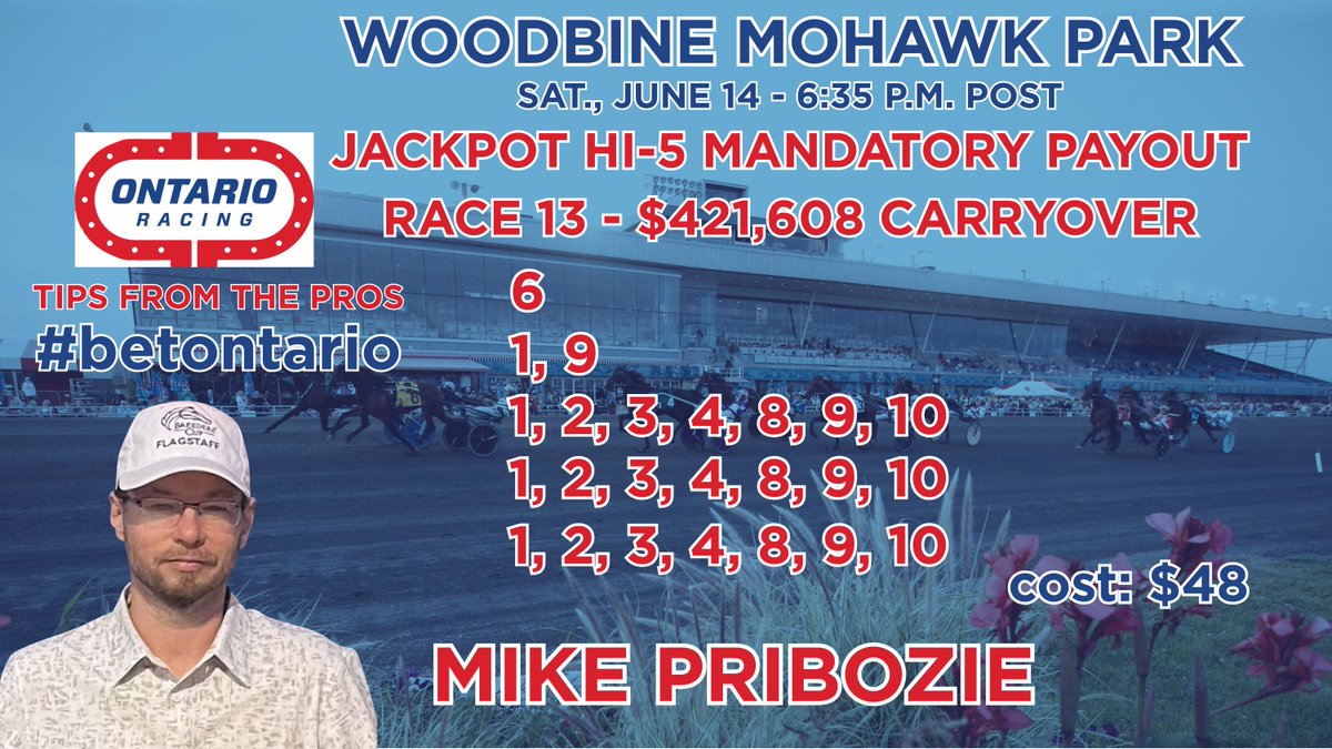 WAGERING OPPORTUNITY ALERT! On tonight's HUGE #NACup card at <a href="/WoodbineSB/">Woodbine Mohawk Park</a>, R13 has a Jackpot Hi-5 featuring a $421,608 carryover and mandatory payout. Here's <a href="/NahuMikeeP/">MikeeP</a>'s ticket:

#betontario and, in Canada, place your wagers via <a href="/HPIbet/">HPIbet</a> by visiting:
hpibet.com