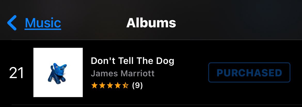 Don’t Tell The Dog is 21 in the iTunes charts currently - please make sure you buy it if you’re able to! This is the cheapest way to purchase a copy of the album, which helps the most in the charts!