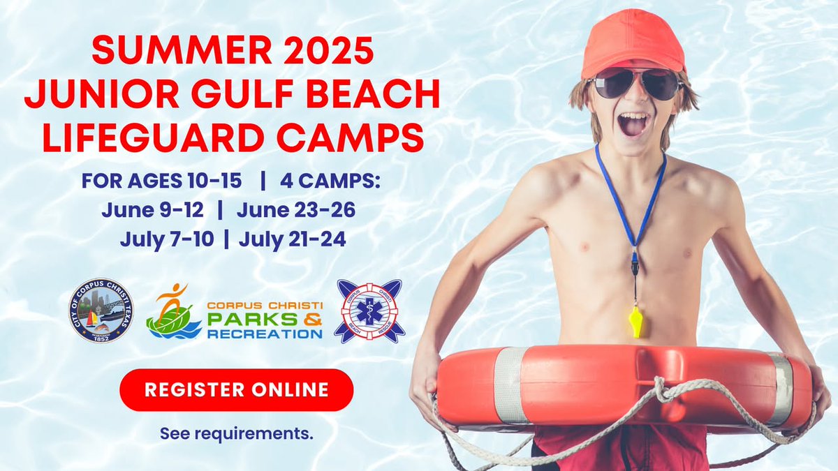 Learn what it takes to be a GULF BEACH LIFEGUARD! 🛟 🌊

The Corpus Christi Parks and Recreation-Live Learn Play is offering its Summer 2025 Junior Gulf Beach Lifeguard Camps for ages 10 to 15. Four camps will be held in June and July at the Oso Pool and the Corpus Christi Beach