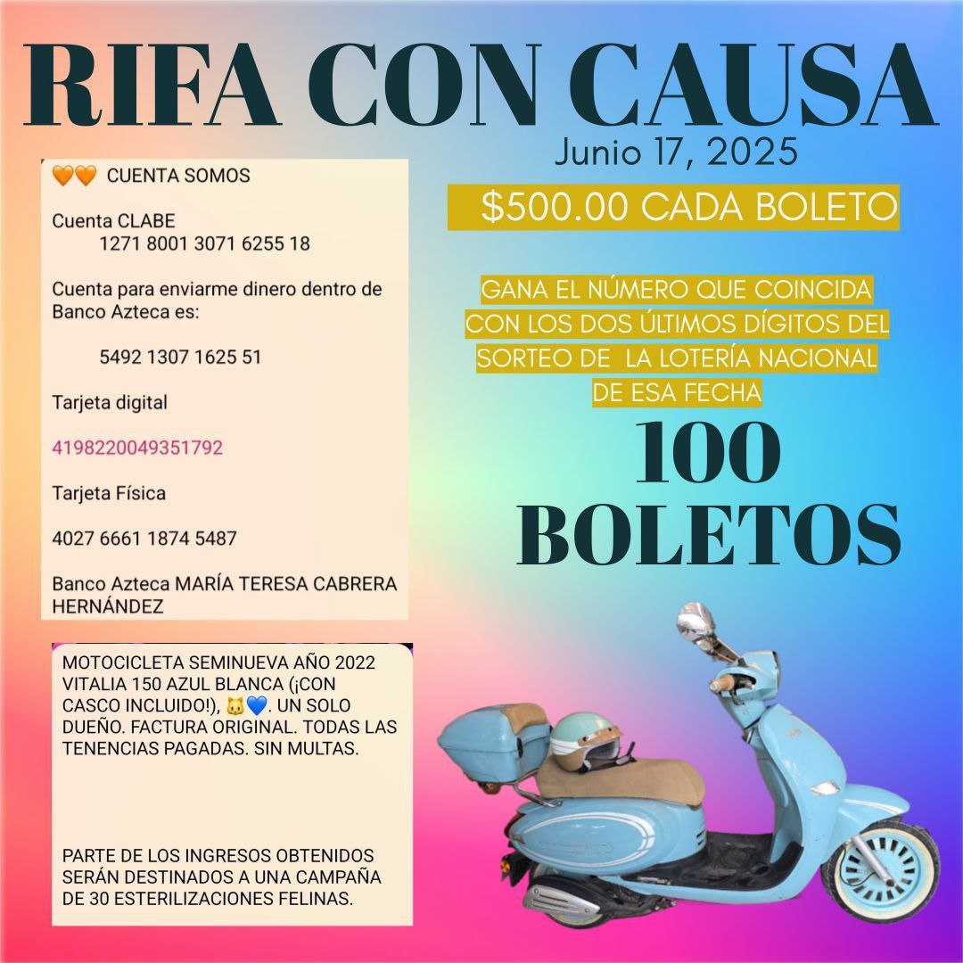 Oigaaaaaaans

Ya cómprenos los últimos boles. 

La rifa es el martes... 

70% para albergue
30% para esterilizaciones gratuitas

500 pesos marcan la calidad de vida de los gatitos.