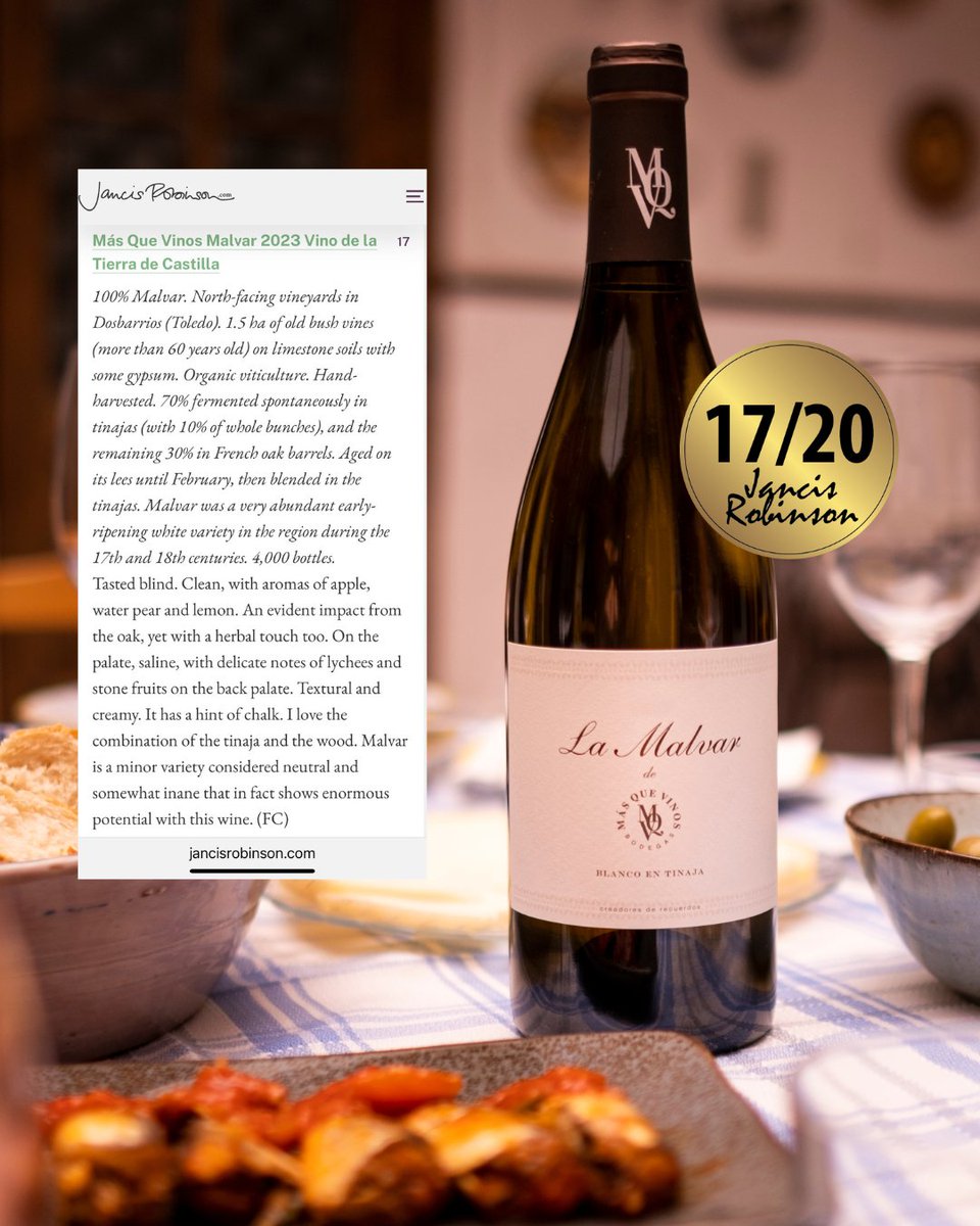 Ferrán Centelles ha puntuado con 17/20 puntos Jancis Robinson  nuestros vinos La Malvar de MQV 2023 y Garnacha de la Madre 2021. ✨😍 ¡Gracias! Os dejamos las reviews en las imágenes. Y nos quedamos con este comentario que nos hace más que felices: "Una bodega excepcional"