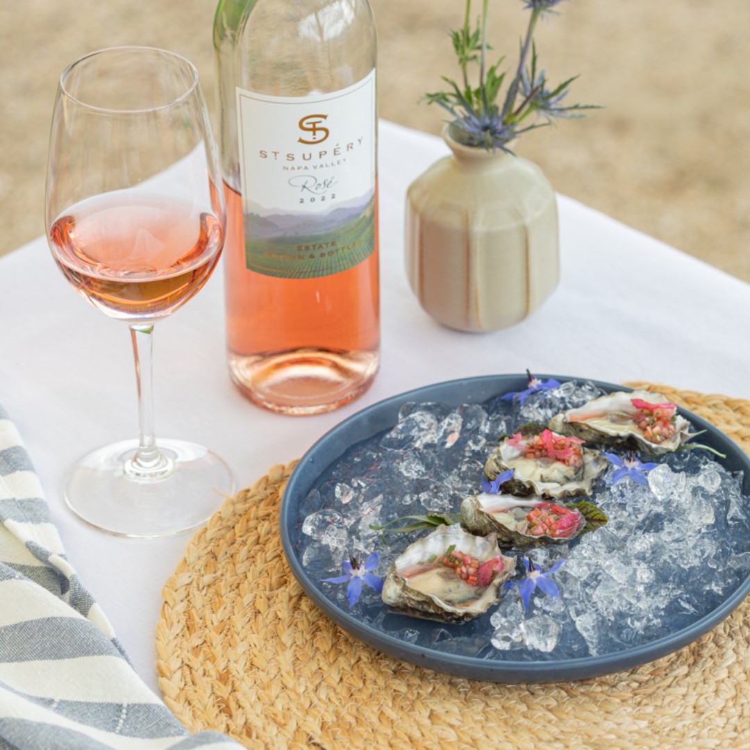 Celebrate National Rosé Day! We plan to share and pair a bottle of our Napa Valley Estate Rosé with friends while enjoying oysters and a Rhubarb Mignonette. Get the recipe: bit.ly/3OOXPQ6 #nationalroseday #stsupery