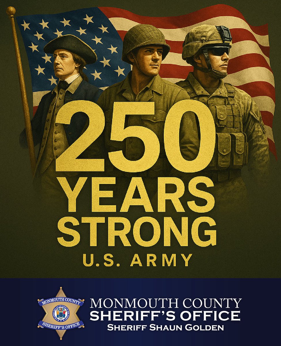 Happy Birthday to the U.S. Army which is 250 Years Strong!
@SheriffGolden and the #MCSONJ thanks all the members of the U.S. Army and our veterans who have served. 
The U.S. Army was founded on June 14, 1775. God bless America.