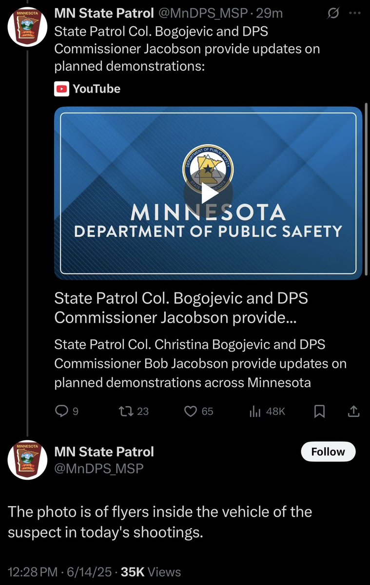 TJ Roberts (@realtjroberts) on Twitter photo A leftist freak assassinated the former Speaker of the House of Minnesota after she voted to stop giving tax-funded benefits to illegals.
The suspect had NO KINGS flyers in their car. Andy Beshear is a participant in the NO KINGS movement.
<a href="/AndyBeshearKY/">Andy Beshear</a>, resign and apologize. A leftist freak assassinated the former Speaker of the House of Minnesota after she voted to stop giving tax-funded benefits to illegals.
The suspect had NO KINGS flyers in their car. Andy Beshear is a participant in the NO KINGS movement.
<a href="/AndyBeshearKY/">Andy Beshear</a>, resign and apologize.
