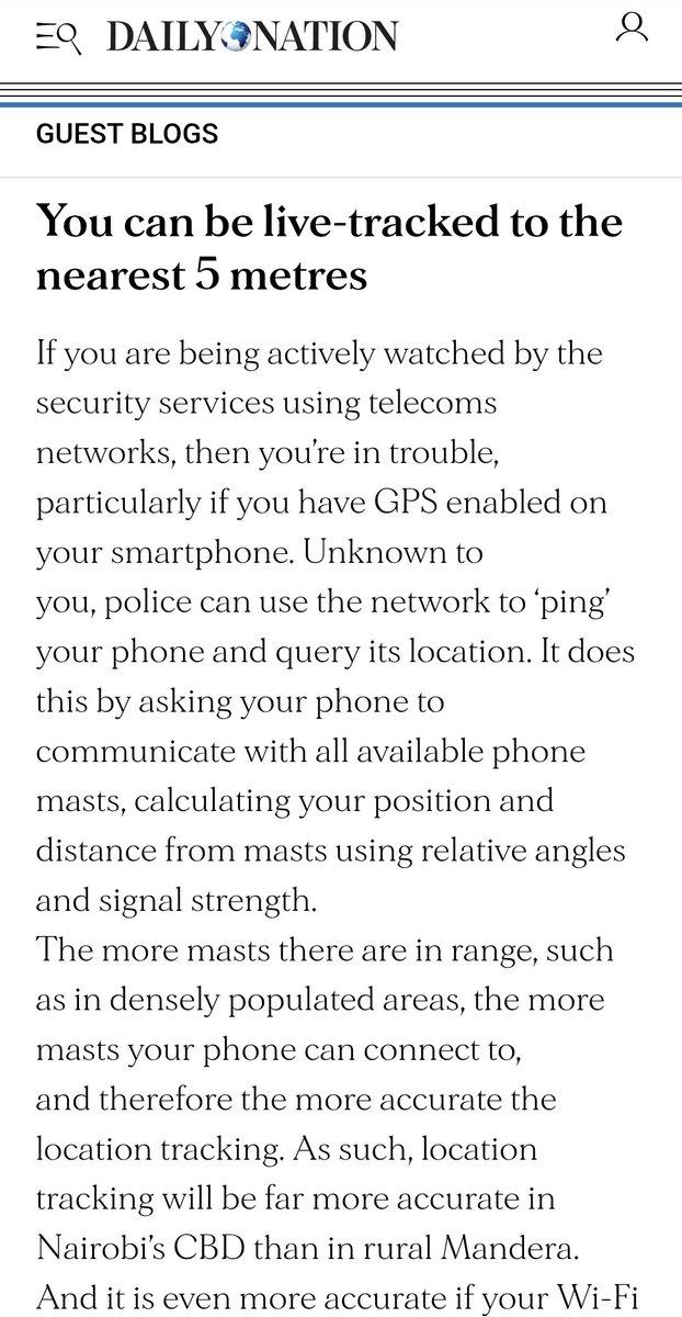 waikwa (@waikwawanyoike) on Twitter photo A must read - very informative piece by <a href="/nshabibi/">Namir Shabibi</a> and C Lauterbach on things to know about phone surveillance, including how one can be tracked to within 5 metres.
... and how the Kenyan police routinely access people's sensitive data without a warrant.
nation.africa/kenya/blogs-op… A must read - very informative piece by <a href="/nshabibi/">Namir Shabibi</a> and C Lauterbach on things to know about phone surveillance, including how one can be tracked to within 5 metres.
... and how the Kenyan police routinely access people's sensitive data without a warrant.
nation.africa/kenya/blogs-op…