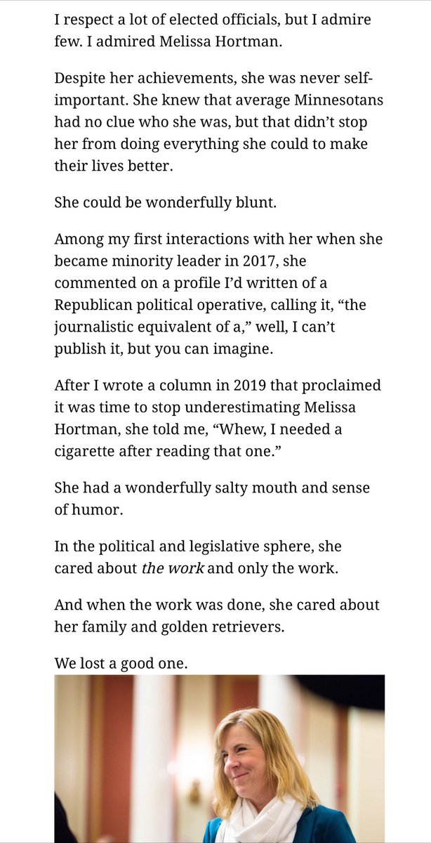 A beautiful and funny tribute to Minnesota Rep. Melissa Hortman from <a href="/jpcoolican/">j. patrick coolican</a> of <a href="/MNReformer/">Minnesota Reformer</a>