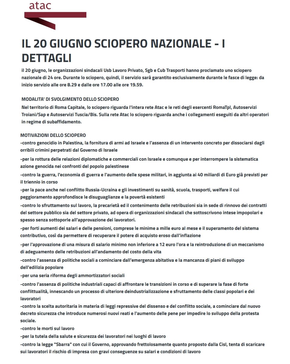 #ATAC conferma ++SCIOPERO++ venerdì 20 giugno

modalità e motivazioni ⤵️