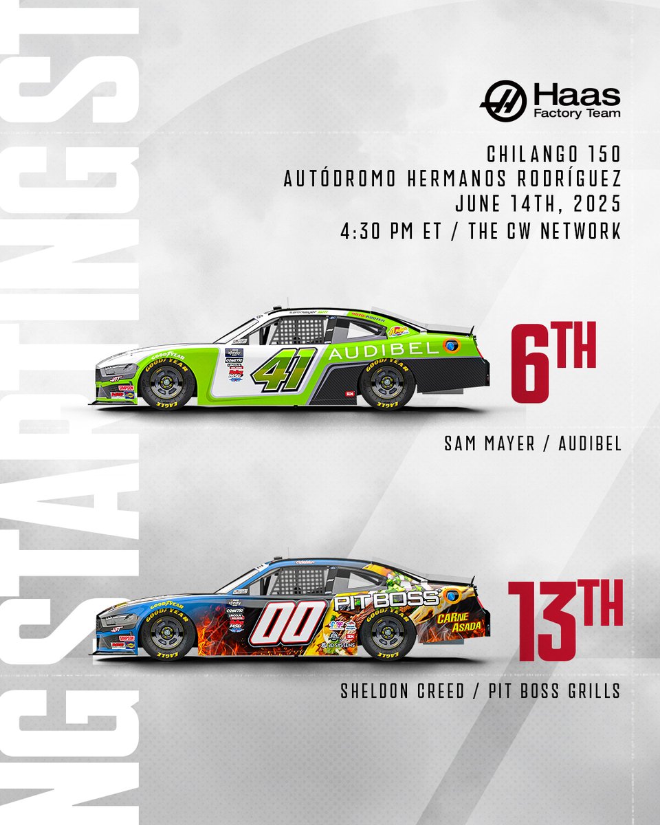 Haas Factory Team (@haasfactoryteam) on Twitter photo Where we will roll off Saturday in Mexico City. 🇲🇽
Sam Mayer | 6th
Sheldon Creed | 13th
<a href="/TheCW_Sports/">The CW Sports</a> X <a href="/XfinityRacing/">Xfinity Racing</a> Where we will roll off Saturday in Mexico City. 🇲🇽
Sam Mayer | 6th
Sheldon Creed | 13th
<a href="/TheCW_Sports/">The CW Sports</a> X <a href="/XfinityRacing/">Xfinity Racing</a>