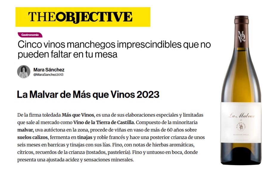 ¡Gracias <a href="/TheObjective_es/">THE OBJECTIVE</a> y en especial a Mara Sánchez y a Joaquin Parra por destacar nuestra Malvar como uno de los cinco vinos manchegos imprescindibles que no pueden faltar en tu mesa! ⭐

theobjective.com/gastronomia/20…
