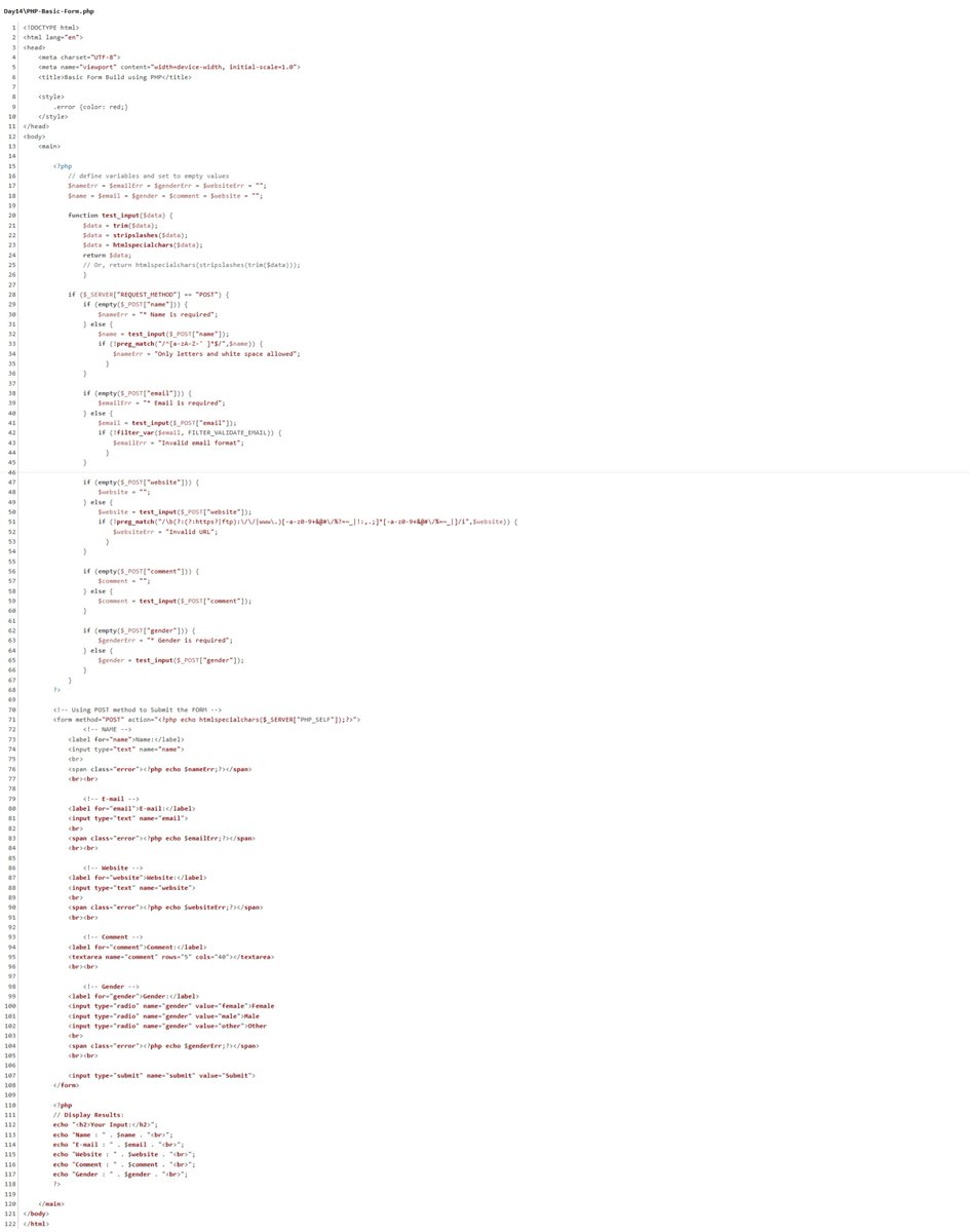 JekenMaharjan's tweet image. #LSPPDay14 🎯
✅PHP Forms - Required Fields
✅PHP Forms - Validate E-mail and URL
#LearnPHP 🎓🐘 #PHP_Form #Coding 💻
#60DaysOfLearning2025🧠6️⃣0️⃣ #LearningWithLeapfrog 📘
