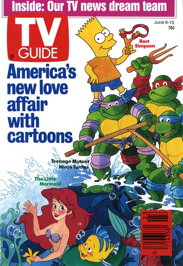 dailysimpsons's tweet image. TV Guide, 35 years ago. Artwork by Michael Smollin. (I like Smollin’s work, but Bart’s missing ear always bothered me.)