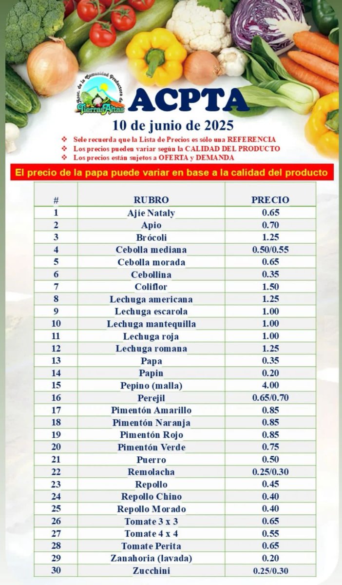 PyCAgro's tweet image. Precios de referencia de nuestros productos esta semana.