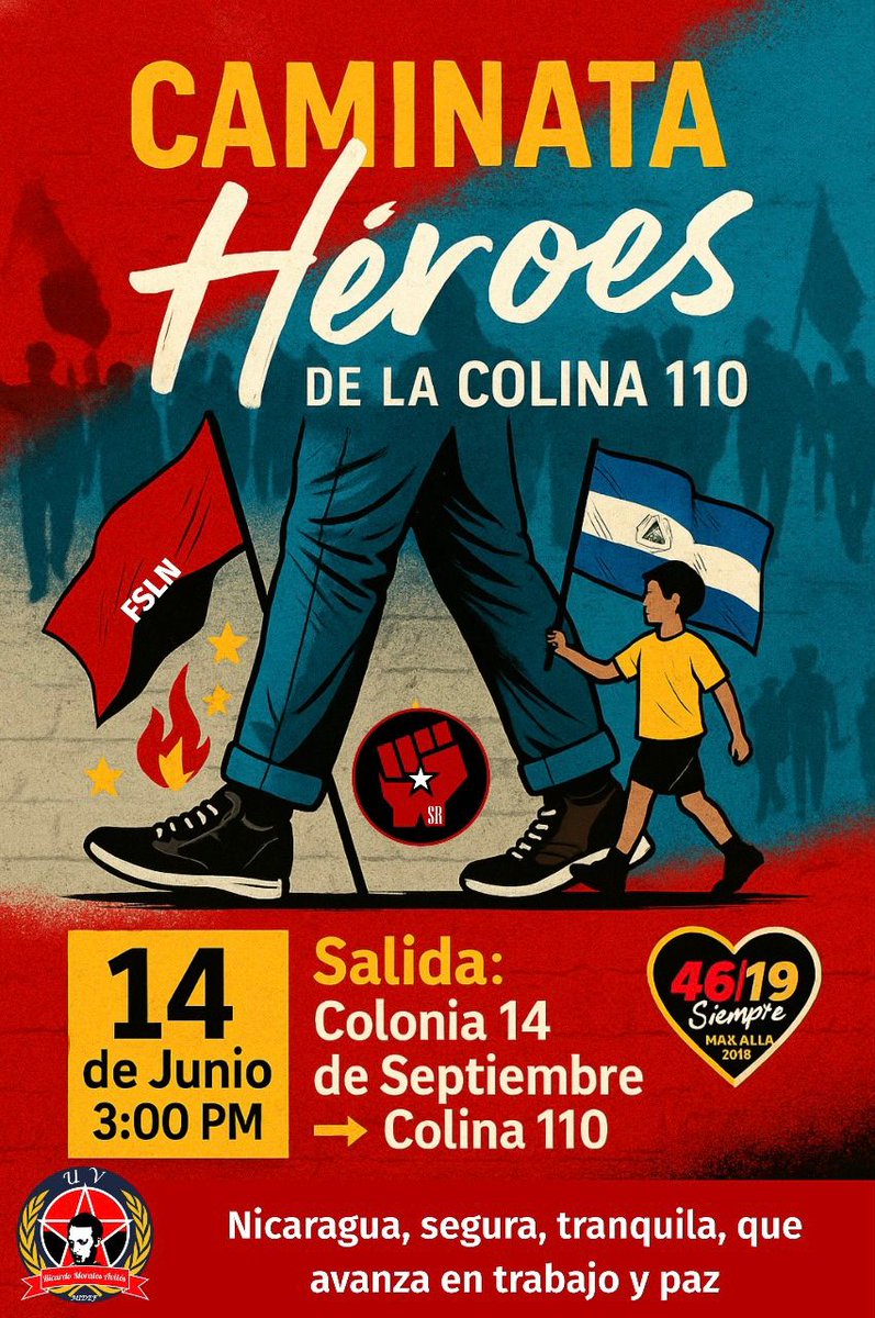 #Nicaragua  les invitamos a caminar honrando a nuestros héroes y mártires,✌️❤🖤

#4619SiempreMásAllá #ManaguaSandinista