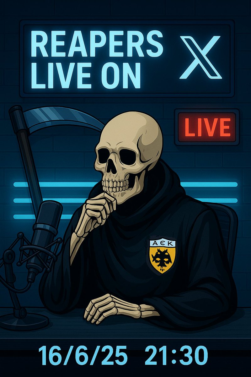 💥Είναι γεγονός αδέρφια!

🗣Οι #TheReapers καράφλιασαν και έρχονται στο Χ για ένα ανεπανάληπτο  #Reapers_Space.

 🔊 Καλούμε όλους τους ενωσίτες, την ερχόμενη Δευτέρα (16/6) στις 21:30 να συζητήσουμε για την νέα εποχή της #aekfc.

🟡 Stay tuned ⏳️
⚫️ Stay united ✌️

#ΜόνοΑΕΚ