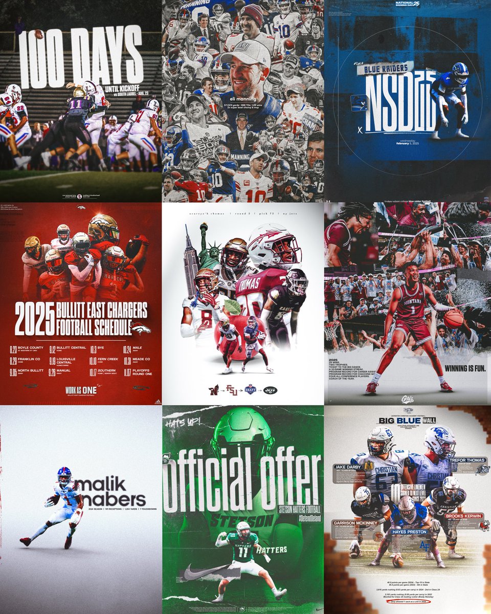 some personal projects and freelance work from the last few months 🎨 

enjoying the slower pace of things until football season starts to ramp up. DMs always open if you or your program have any design needs — let’s work together! 

#smsports #pixelpushin’