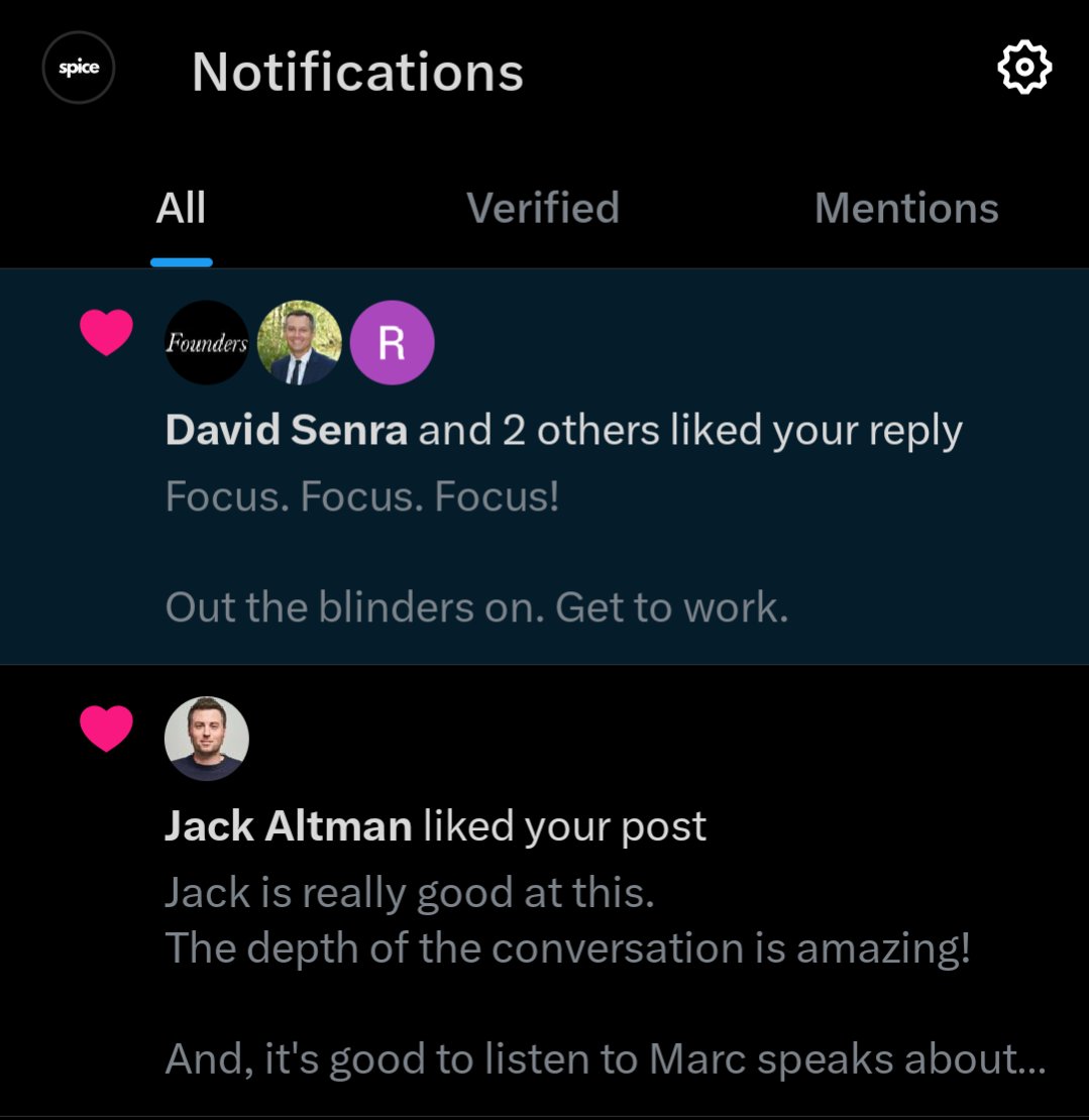 Alon Michael (@spicep0dcast) on Twitter photo You know, this stuff really makes my day.
<a href="/jaltma/">Jack Altman</a> and <a href="/FoundersPodcast/">David Senra</a> - brothers in crime of creating great content!
Thank you both for your work and honestly, I can't wait till I partner with both of you!
joinspice.ai You know, this stuff really makes my day.
<a href="/jaltma/">Jack Altman</a> and <a href="/FoundersPodcast/">David Senra</a> - brothers in crime of creating great content!
Thank you both for your work and honestly, I can't wait till I partner with both of you!
joinspice.ai