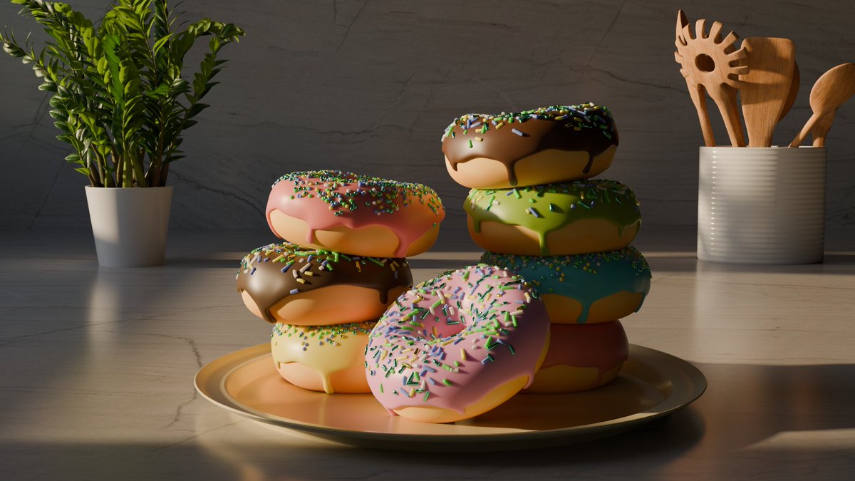 Finally done with the donuts....just some lightning and composition remains..
#blender
#blender4 #Donuts #donut #3darts