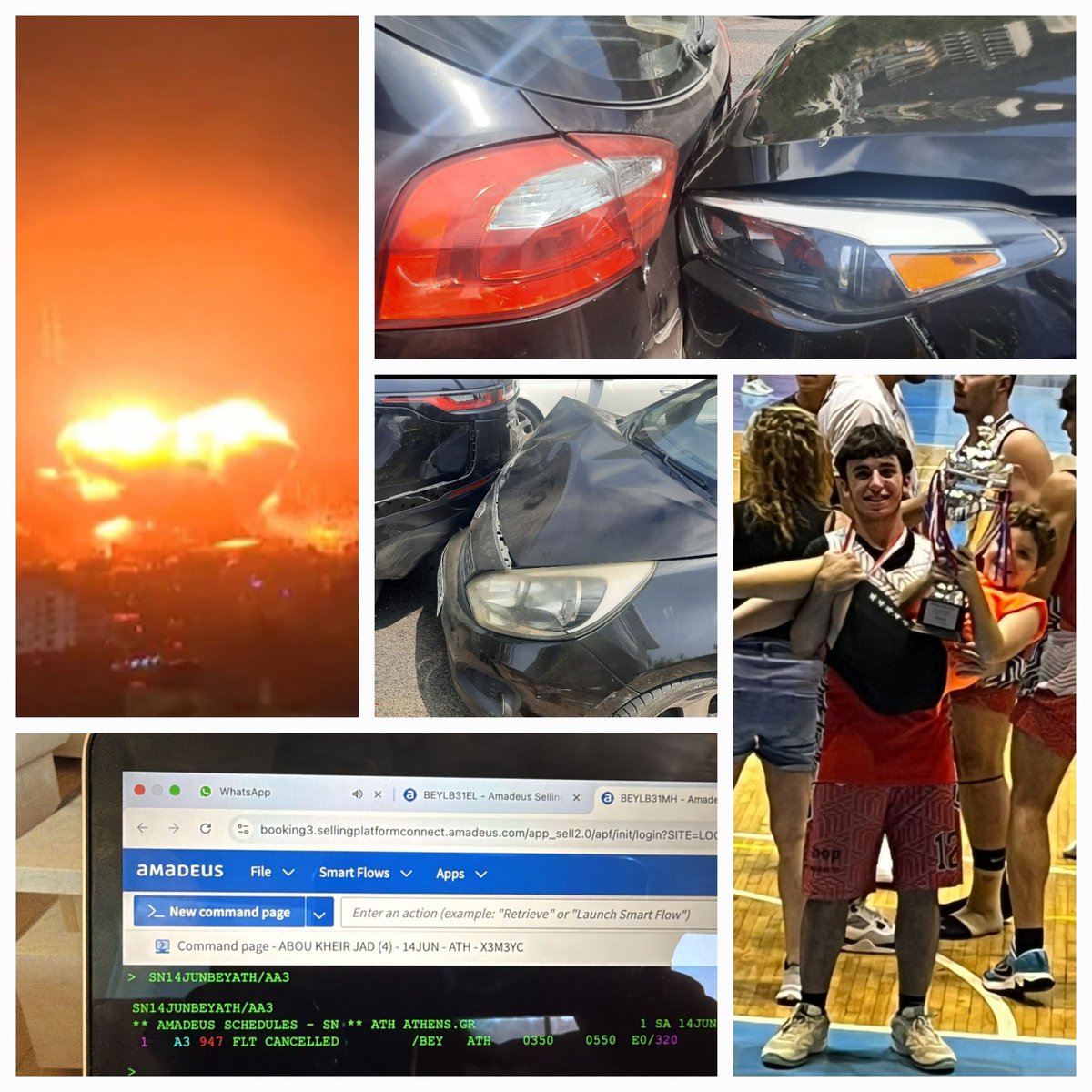 KheirWassim's tweet image. So many bad events in one day but it ended with a great note.....1st the attack on Iran, 2nd my car accident, 3rd my flight to Lisbon was cancelled.......but eventually at the end of the day my son along with his team won the lebanese basketball championship for under 16 category