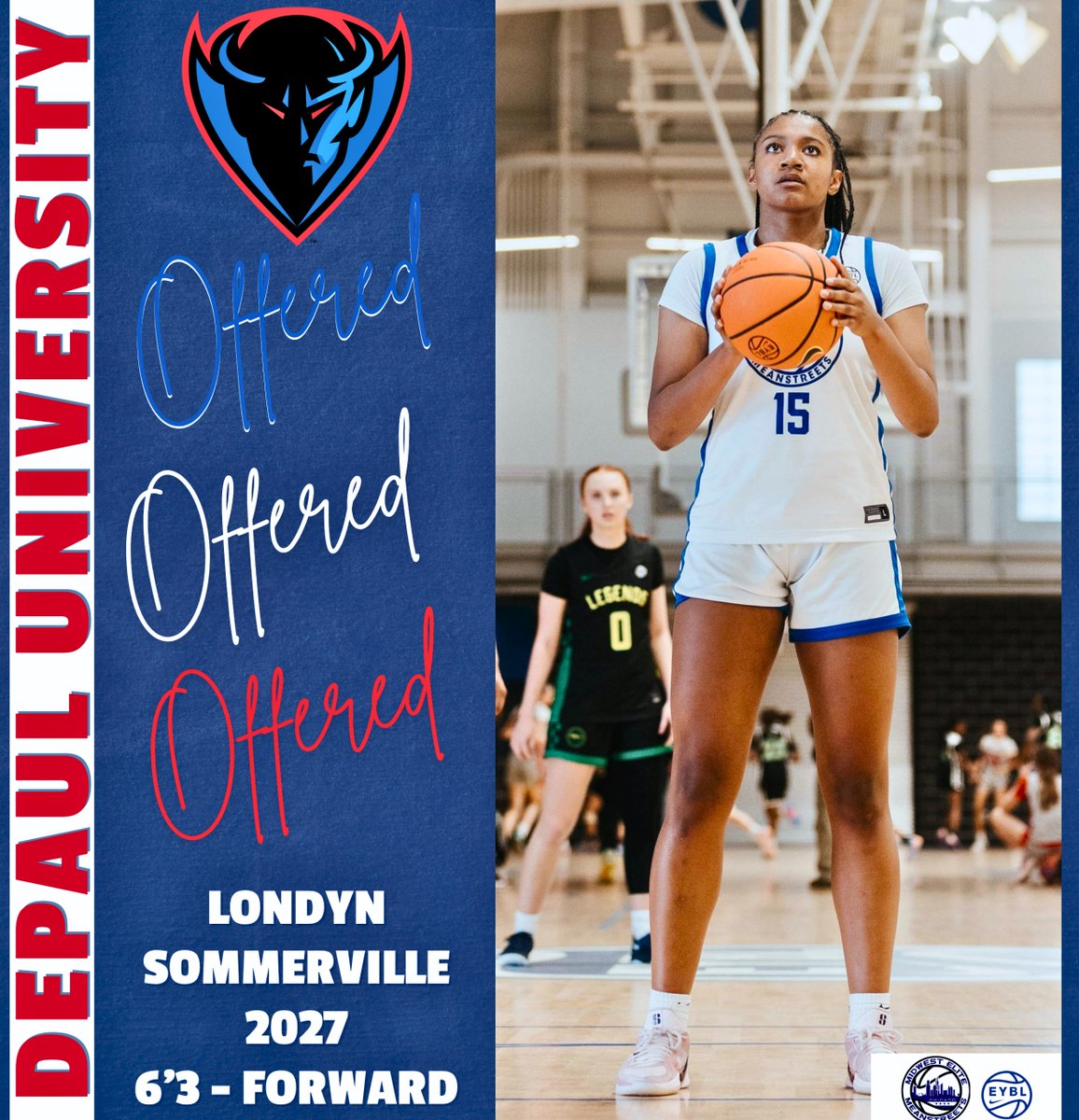 Congrats to Londyn Sommerville as she continues to turn heads on the EYBL circuit. The 2027 standout has earned an offer from DePaul University, adding to a growing list of college offers.

She's a force on the glass and a problem in transition. Her size and upside continue to