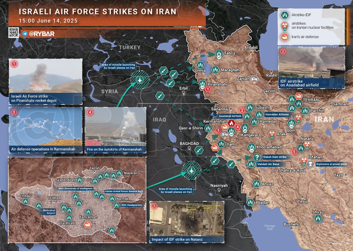 Israeli strikes on Iran have covered a large area. The campaign aims not only to hit infrastructure, but also to demonstrate the depth of destruction: nuclear facilities, IRGC headquarters, intelligence, air bases, and even power supply nodes.