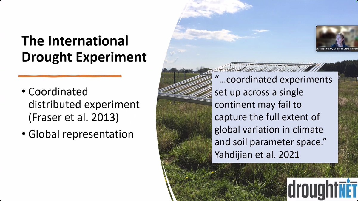YiqiLuo's tweet image. DroughtNET, International Drought Experiment Network at 145 sites, led by our invited speaker, Prof. Melinda Smith from Colorado State U, is powerful to reveal impacts of extreme, short-term vs. long-term droughts on community structures and ecosystem functions.